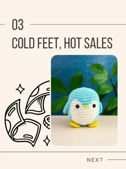 This little penguin represents 'Cold Feet, Hot Sales' in my '5 Figures in June' series. He's a cute reminder that even when you're nervous, your hard work can lead to great success.