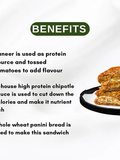 Here's why my Grilled Paneer Sandwich is a great choice. I use paneer for protein, whole wheat panini bread, and a homemade high protein chipotle sauce to make it nutrient rich and lower in calories.