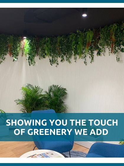 Here, we added a touch of greenery to a lounge area with an overhead hanging installation. This design element defines the seating space below and adds a sense of calm and privacy.