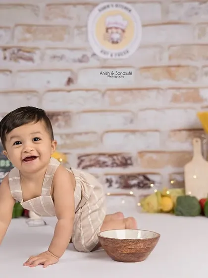 Welcome to the cutest little chef's kitchen! We had so much fun putting together this creative chef-themed milestone session. Our studio is stocked with unique props to bring any fun idea you have to life.