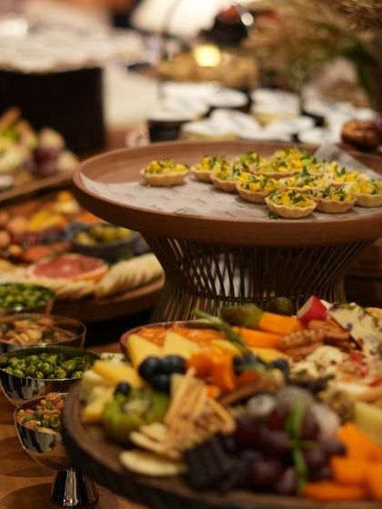 A full view of the impressive grazing station at the Hindustan Times celebration. The variety and presentation reflect our commitment to creating a memorable culinary experience for our corporate clients.
