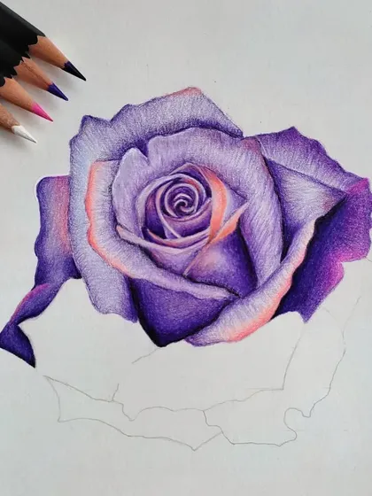 The second WIP of the purple rose, showing the inner and middle petals completed.