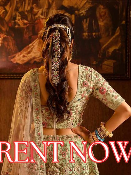 Elevate your bridal look with our beautiful hair accessories. This elegant hair chain is a stunning alternative to a traditional maang tikka and is available for rent.