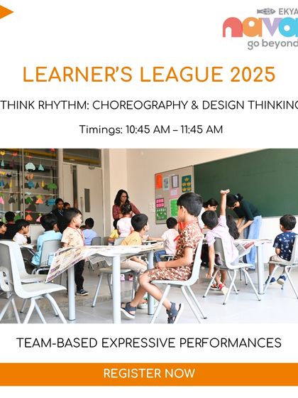 An instructor leads a team-based expressive performance in the 'Think Rhythm' workshop. This session blends choreography with design thinking, helping students learn to communicate stories and ideas through performance.