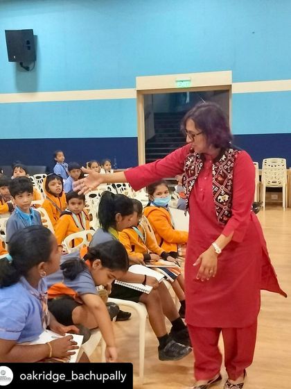 Interacting with the bright and curious Grade 1 students during my art session. Their uninhibited creativity is always so inspiring.