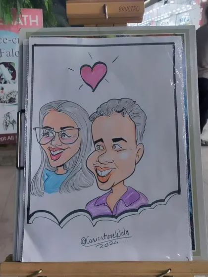 A finished color portrait of a couple, ready to be taken home. This shows the high-quality final product your guests will receive.