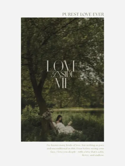 "Love Inside Me." This artistic edit of the reading-under-the-tree theme adds a layer of poetic text, turning a beautiful photo into a piece of art that speaks from the heart.