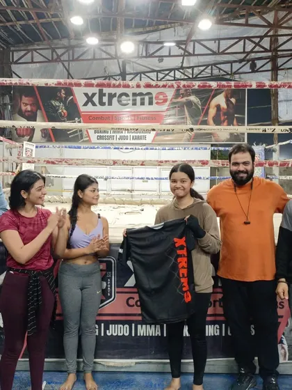 Another shot of our Khelo India medalist being felicitated. We are proud to create a space that not only builds fighters but also celebrates their achievements with the community.