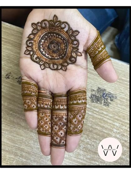 A simple and clean mandala design on the palm.