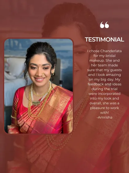 A lovely review from my bride Amrisha. She mentions how her feedback and ideas were incorporated into the look, which is a crucial part of my process.