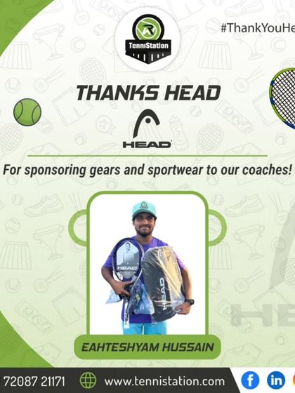 Coach Eahteshyam Hussain with his new gear, thanks to our sponsor HEAD. Their support is invaluable to our academy.