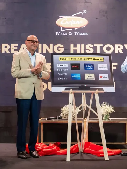 On stage during the launch of a personalized OTT channel for schools at the Chetana Education event, a truly revolutionary concept.