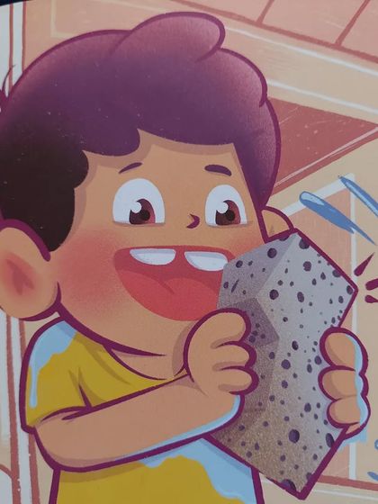A detail shot of the main character's happy expression. Creating appealing and emotive character art is a core part of my service for storybook projects.