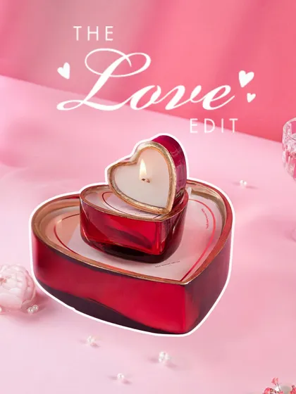 For Valentine's Day, I believe in grand gestures. My 'Love Edit' features bold, heart-shaped candle sets that make a beautiful statement. This tiered heart candle, with its rich red glass and warm glow, is designed to show someone just how special they are.