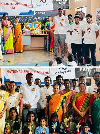 A group photo with the teachers and student winners at Arehalli school. A collaborative effort between our team and the school staff made the event a grand success.