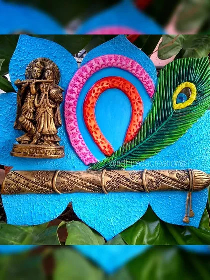 This handmade Radha-Krishna mural is an example of the intricate 3D relief work I create and teach. It combines clay modeling, texture work, and antique finishing techniques to bring a spiritual and artistic touch to your space.