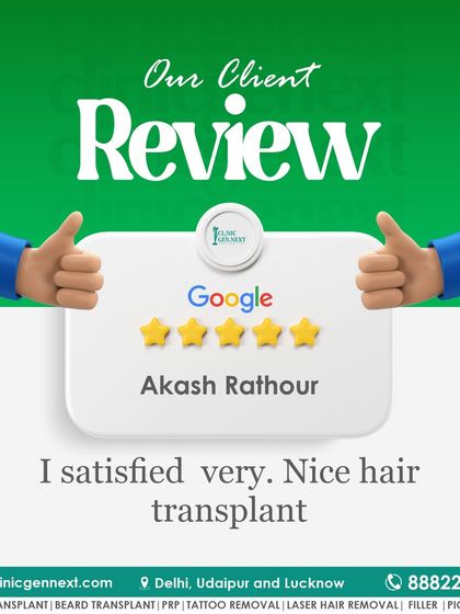 Akash Rathour's review is short and sweet: "I satisfied very. Nice hair transplant." A happy patient with a great result is always my ultimate goal.
