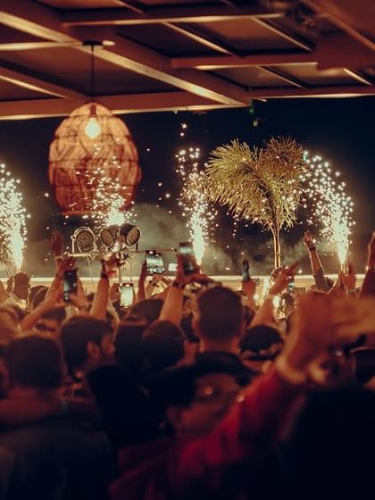 The countdown moment on New Year's Eve at Mykos Bangalore. The sky lit up with fireworks as the beat dropped, creating a truly magical start to the new year for the massive crowd.
