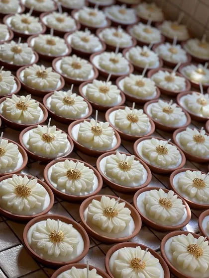 A beautiful grid of our earth pot daisy candles. The combination of the rustic terracotta pot and the delicate daisy-shaped wax makes this a charming and unique gift option.