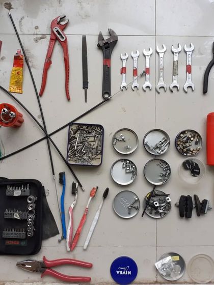 A look at the tools and parts ready for a community repair workshop. We bring everything needed so you can just bring your broken items and a willingness to learn.