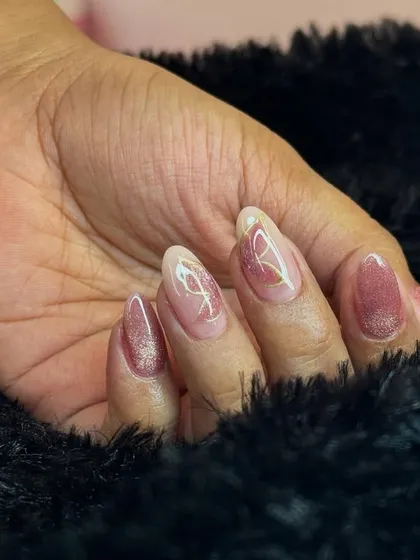 A subtle and elegant design with a sheer, shimmery base and delicate white line art.