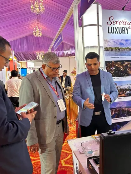 Our portable suitcase demo in action at the FHRAI convention. This tool allows us to effectively demonstrate the capabilities of our guest room automation to potential clients.