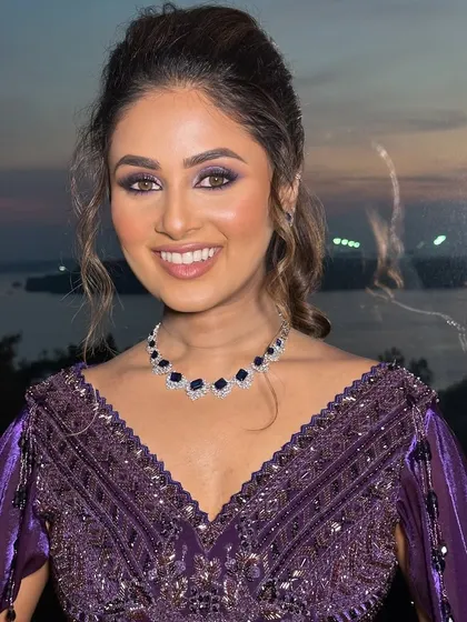 Purple perfection. This mesmerizing purple makeup look blends bold elegance with dreamy vibes, perfect for a cocktail or sangeet.