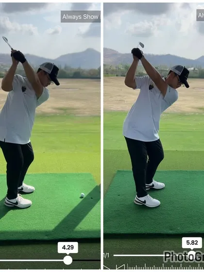 Another angle of the downswing, highlighting the improved shaft plane and body sequence that turns a fade into a draw.