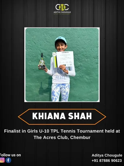 Congratulations to Khiana Shah, a finalist in the Girls U-10 TPL Tennis Tournament. We celebrate the success of our student athletes at various championships.