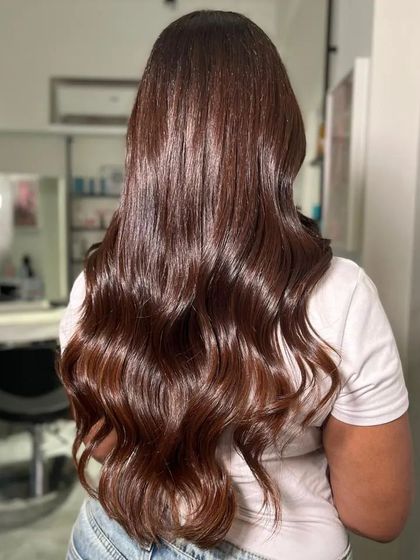 A back view of this life-changing hair, showing the incredible length and shine.