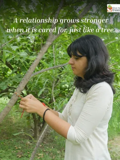 On Rakshabandhan, we extend the promise of protection to the trees that nurture us. Here, a volunteer ties a thread to a tree, symbolizing a bond of care and respect.
