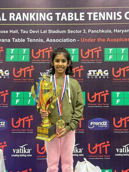 Our young star Sakshya Santosh after winning the gold medal in the U-11 category at the National Ranking Tournament in Panchkula, Haryana.