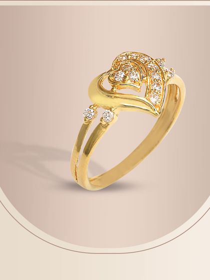 A romantic gold ring featuring two interconnected hearts adorned with diamonds. The split shank adds to its delicate and elegant design, making it a perfect gift of love.