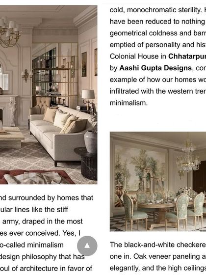 A powerful excerpt from the Architecture + Design article, positioning "The Colonial House" as an anthem to history and the art of living beautifully, in contrast to cold, monochromatic minimalism.