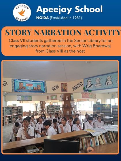 The senior library provides the perfect setting for our story narration activity. Students from Class VII gathered for an engaging session, hosted by a senior student, fostering a culture of peer learning and literary appreciation.