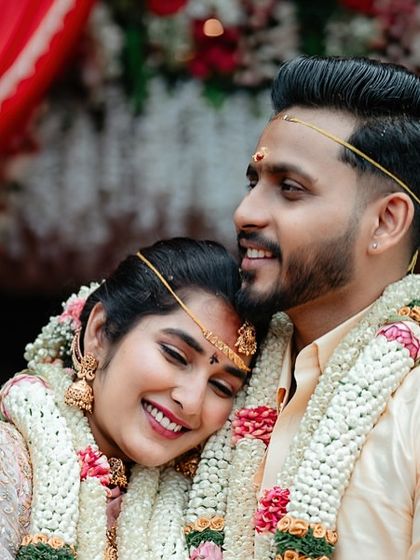 A beautiful, happy portrait of a newly married couple, capturing their connection and joy.