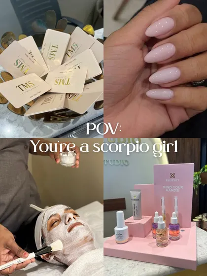 POV: You're a Scorpio girl. This aesthetic board captures the glam, mysterious vibe with glittery nails and a relaxing facial.