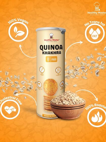 Looking for a snack that's healthy, tasty, and guilt free? Our Quinoa Khakhra is 100% vegan, roasted, and free from trans fat and cholesterol.