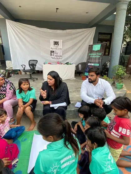 Interacting with women and children at a legal awareness workshop organized with the Shubham Tyagi Foundation. My focus here was on explaining the concepts of "good touch" and "bad touch" in a simple, understandable way.