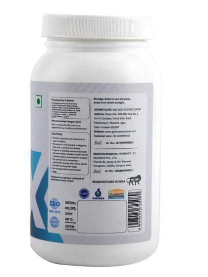 The side panel of the multi-vitamin bottle, showing certifications and manufacturer details.