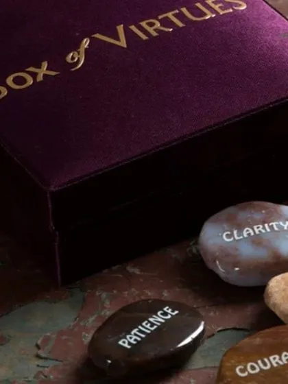 The Box of Virtues is one of my most cherished creations. It holds seven natural stones, each etched with a word like Courage, Joy, or Love, to serve as a gentle guide for your day. It’s a small gift with a mighty heart.