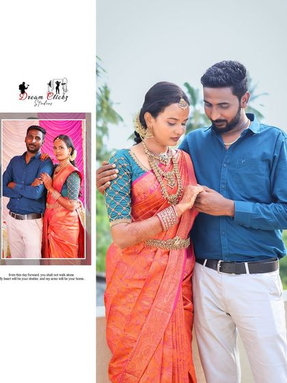 This is a sample album page layout for an engagement. I combine a large, feature photo with a smaller, classic portrait to create a dynamic and visually interesting spread.