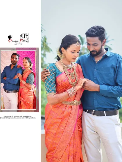 This is a sample album page layout for an engagement. I combine a large, feature photo with a smaller, classic portrait to create a dynamic and visually interesting spread.