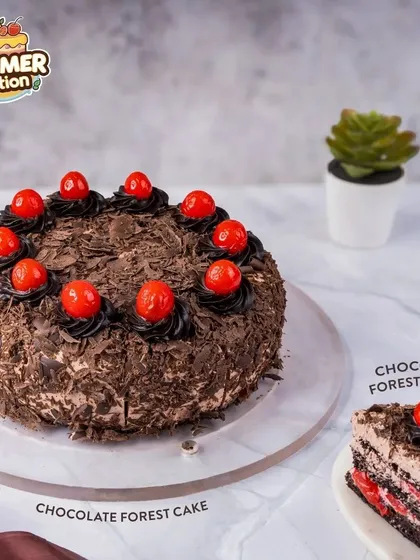 Our Chocolate Forest Cake and pastry remain a top choice for celebrations. The rich chocolate shavings and bright red cherries create a classic, appealing look.