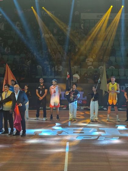 On stage during the official opening ceremony of the Indian National Basketball League. My experience includes choreographing for high-profile events that involve coordinating with officials, athletes, and event managers for a seamless production.