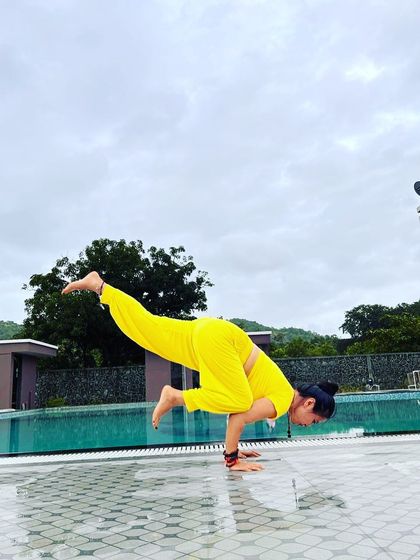 "Take the time to make the soul happy." A one-legged crow pose, Eka Pada Bakasana, which I once thought was impossible. It's a reminder to never give up on your goals.