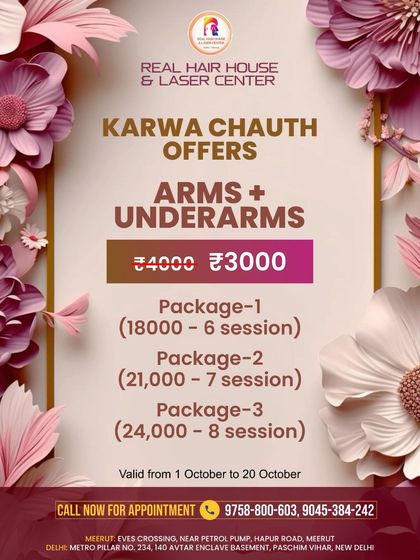 Our Karwa Chauth combo for arms and underarms laser hair removal is a great deal. Get a session for ₹3,000 and enjoy smooth, hair-free skin.