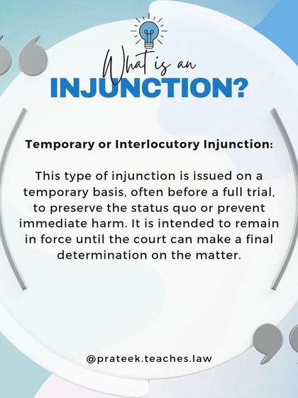 A temporary or interlocutory injunction is issued before a full trial to preserve the status quo and prevent immediate harm until a final decision is made.
