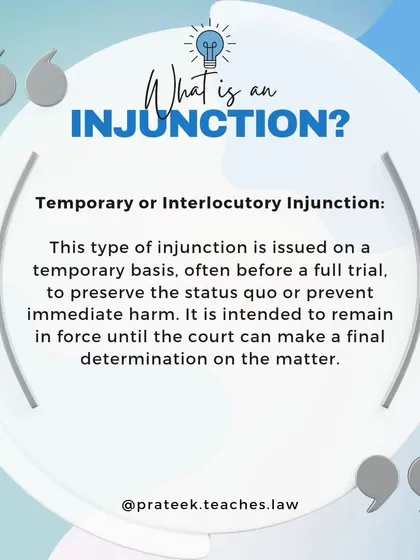 A temporary or interlocutory injunction is issued before a full trial to preserve the status quo and prevent immediate harm until a final decision is made.