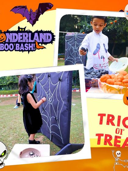 A spiderweb game and a spooky snack station at our Halloween event. We make sure every detail is themed to create a completely immersive and fun experience for the children.